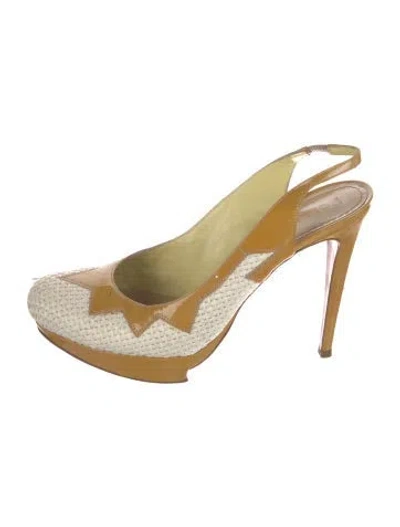 Pre-owned Pollini Leather Patterned Slingback Pumps In Neutrals/yellow