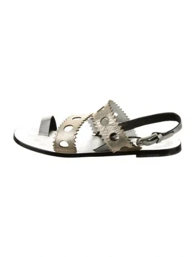 Pre-owned Pollini Leather Polka Dot Print Slingback Sandals In Silver