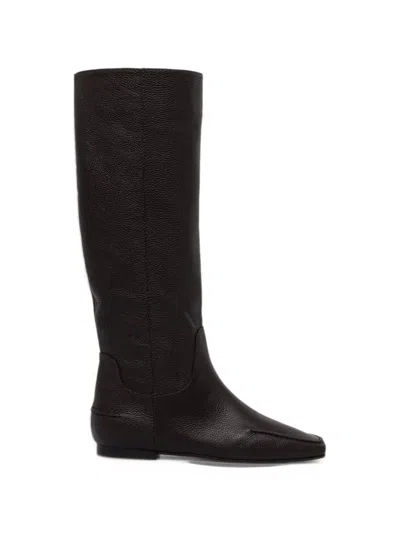 Pollini Leather Square-toe Boots In Black