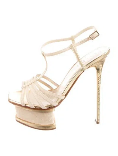 Pre-owned Pollini Leather T-strap Sandals In Gold