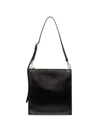 Pollini Logo-debossed Leather Shoulder Bag In Black