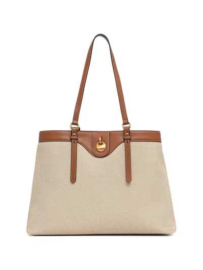 Pollini Logo-plaque Canvas Tote Bag In Brown