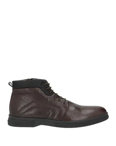 Pollini Man Ankle Boots Dark Brown Size 12 Leather, Textile Fibers