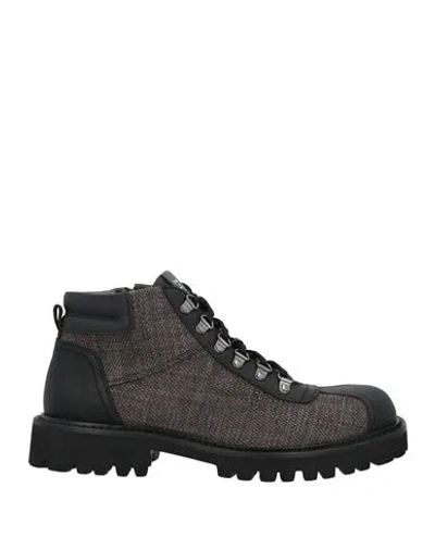 Pollini Man Ankle Boots Lead Size 13 Textile Fibers, Leather In Grey