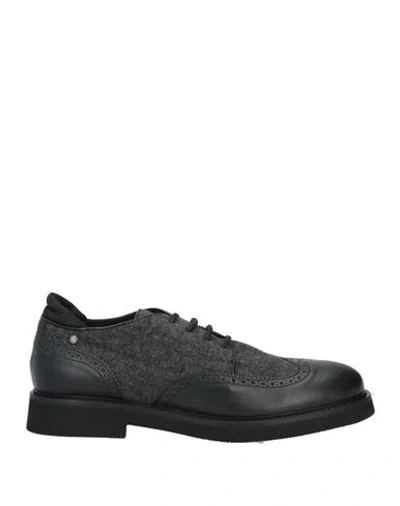 Pollini Man Lace-up Shoes Black Size 12 Acrylic, Calfskin, Polyamide