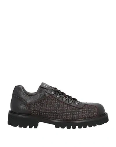Pollini Man Lace-up Shoes Dark Brown Size 9 Leather, Textile Fibers