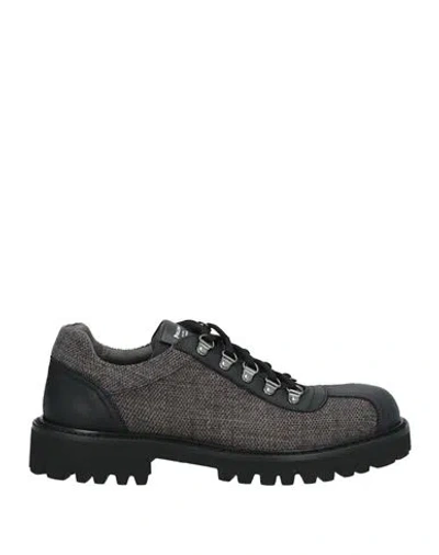Pollini Man Lace-up Shoes Grey Size 9 Leather, Textile Fibers In Black