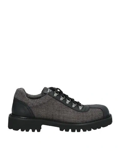 Pollini Man Lace-up Shoes Grey Size 12 Leather, Textile Fibers