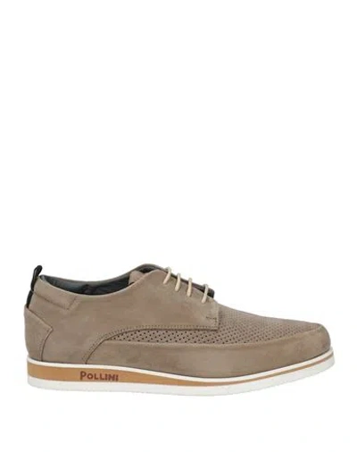 Pollini Man Lace-up Shoes Khaki Size 8 Leather In Beige