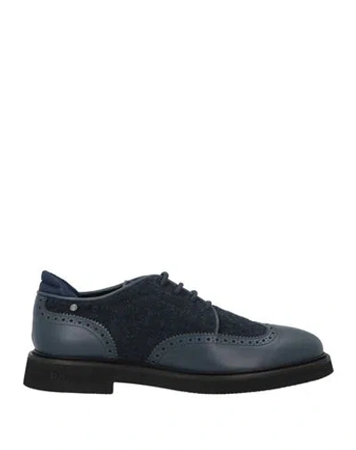 Pollini Man Lace-up Shoes Midnight Blue Size 9 Acrylic, Calfskin, Polyamide