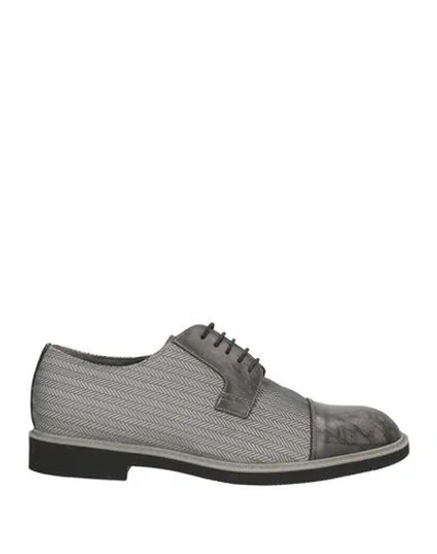 Pollini Man Lace-up Shoes Grey Size 8.5 Leather, Plastic In Gray