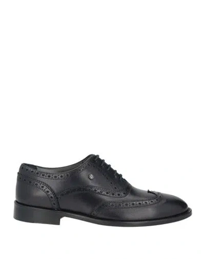 Pollini Man Lace-up Shoes Midnight Blue Size 13 Leather In Black