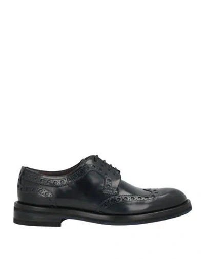 Pollini Man Lace-up Shoes Midnight Blue Size 8 Leather In Black