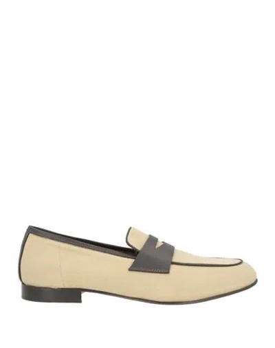 Pollini Man Loafers Beige Size 9.5 Leather, Textile Fibers