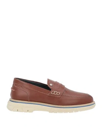 Pollini Man Loafers Camel Size 10 Leather In Brown
