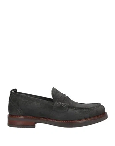 Pollini Man Loafers Steel Grey Size 9 Leather In Black