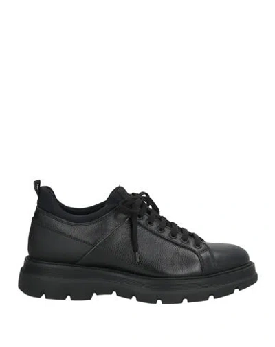 Pollini Man Sneakers Black Size 8 Leather, Synthetic Material