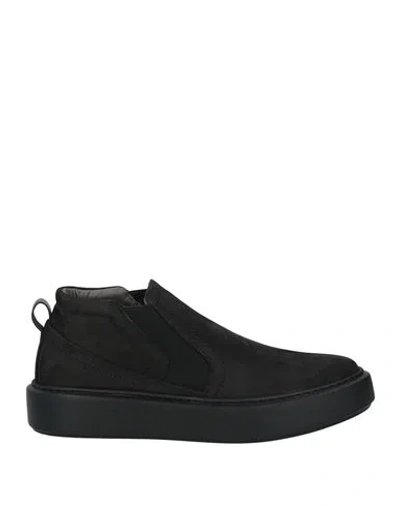 Pollini Man Sneakers Black Size 9 Calfskin, Elastane