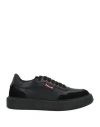 Pollini Man Sneakers Black Size 9 Leather, Textile Fibers In Black