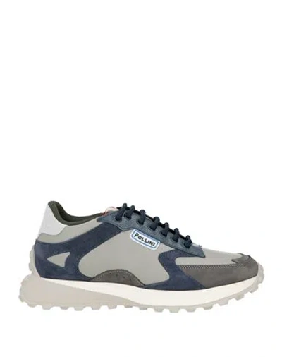 Pollini Man Sneakers Grey Size 9 Leather, Textile Fibers In Blue