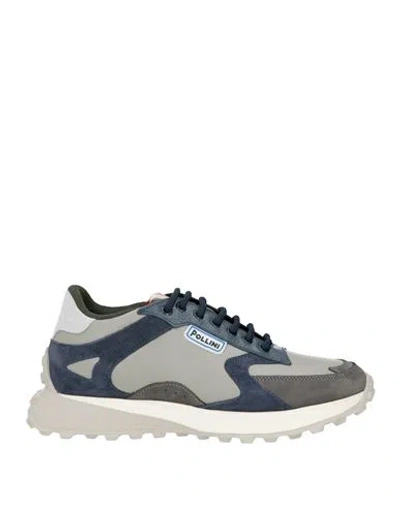 Pollini Man Sneakers Grey Size 11 Leather, Textile Fibers In Grey