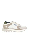 POLLINI POLLINI MAN SNEAKERS IVORY SIZE 9 LEATHER, TEXTILE FIBERS