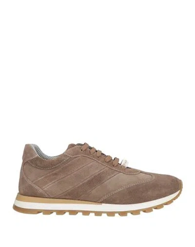 Pollini Man Sneakers Khaki Size 10 Leather In Brown
