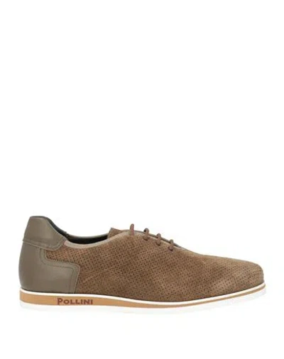 Pollini Man Sneakers Military Green Size 10 Calfskin In Brown
