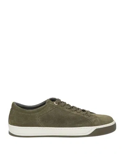 Pollini Man Sneakers Military Green Size 12 Leather In Gray