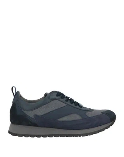 Pollini Man Sneakers Navy Size 7 Leather, Textile Fibers In Blue