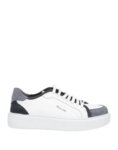 Pollini Man Sneakers Slate Blue Size 6 Calfskin In White