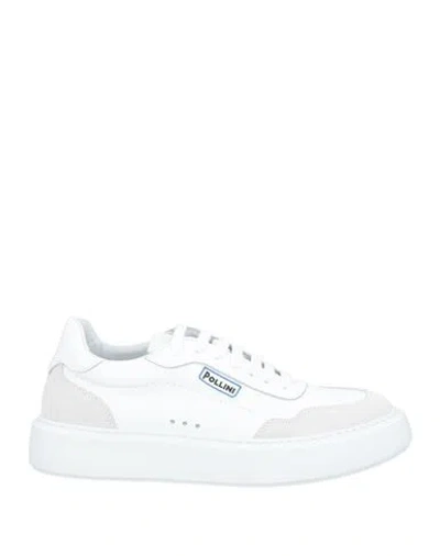 Pollini Man Sneakers White Size 8 Leather, Textile Fibers