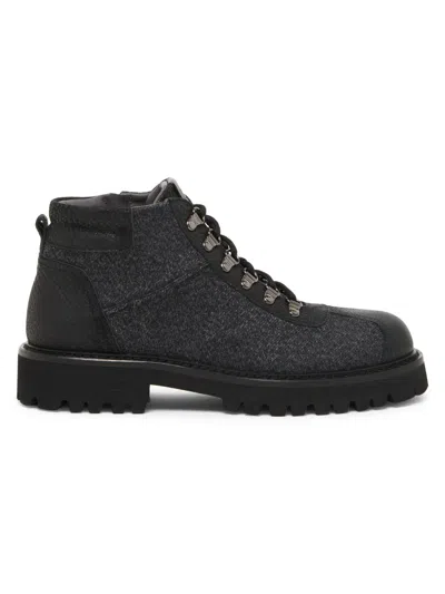 Pollini Men's Leather-trimmed Wool-blend Ankle Boots In Black