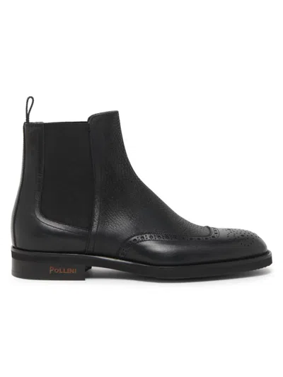 Pollini Men's Perforated Leather Ankle Boots In Black