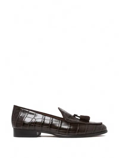 Pollini Outline Belgian Crocodile-effect Tassel Loafers In Brown
