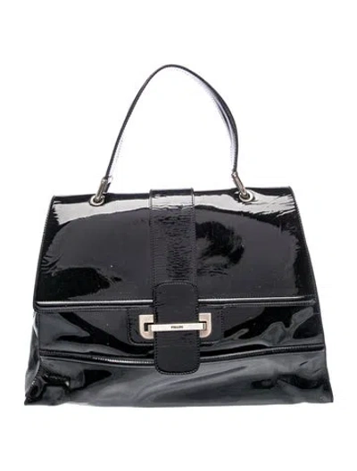 Pre-owned Pollini Patent Leather Top Handle Bag In Black