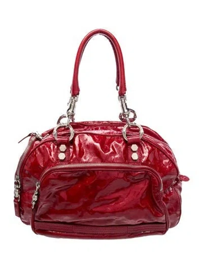 Pre-owned Pollini Patent Leather Top Handle Bag In Burgundy