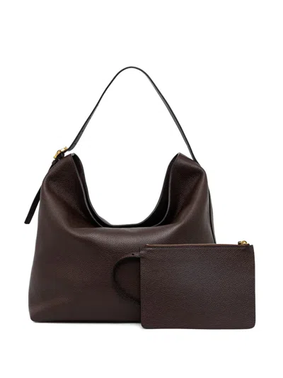 Pollini Pebbled Leather Buckle-detail Tote Bag In Brown