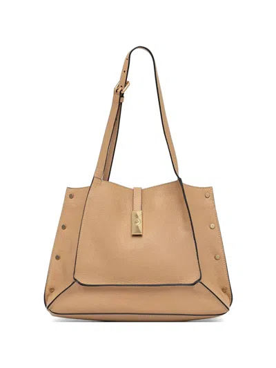 Pollini Pebbled Leather Stud-embellished Tote Bag In Brown