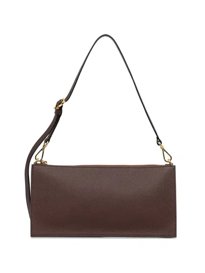 Pollini Pebble-textured Logo-patch Shoulder Bag In Brown