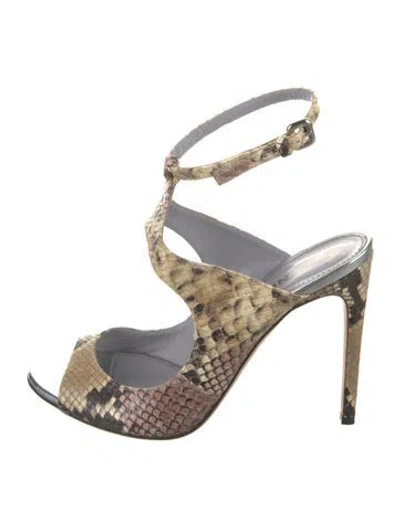 Pre-owned Pollini Python Animal Print Sandals In Multi