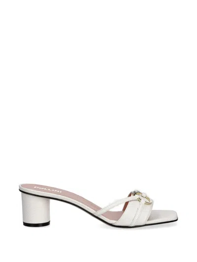 Pollini Ring-detail Pebble-grain Sandals In White