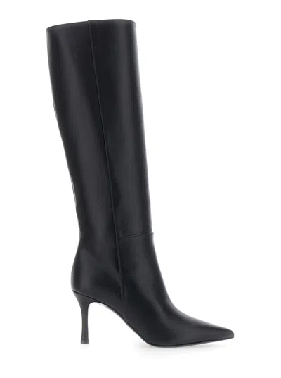 Pollini Sculptured Heel Leather Boot In Black