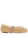 Pollini Shearling Leather-strap Flats In Neutral