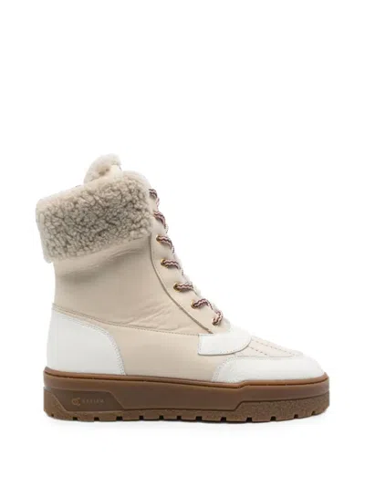 Pollini Shearling-trim Lace-up Boots In Blue
