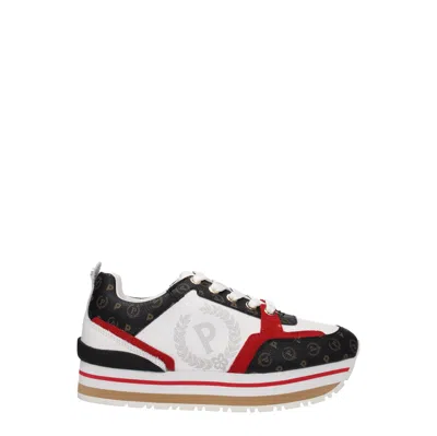 Pollini Trainers Woman Fabric White/red In Black