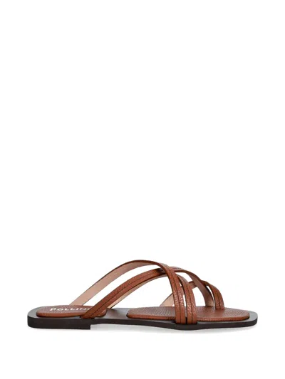 Pollini Strappy Pebbled-effect Slides In Brown