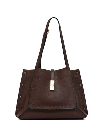 Pollini Studded Pebbled Tote Bag In Brown