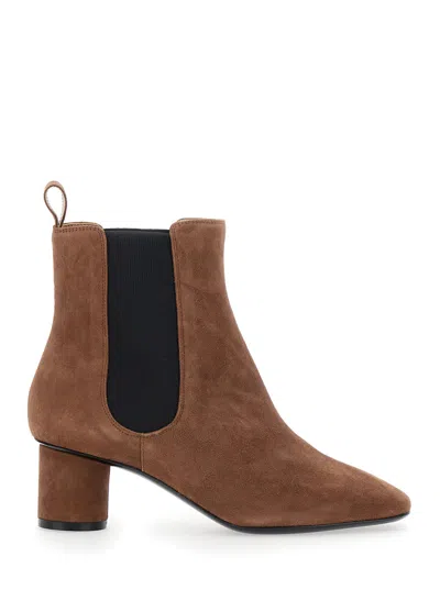Pollini Suede Chelsea Ankle Boot In Brown