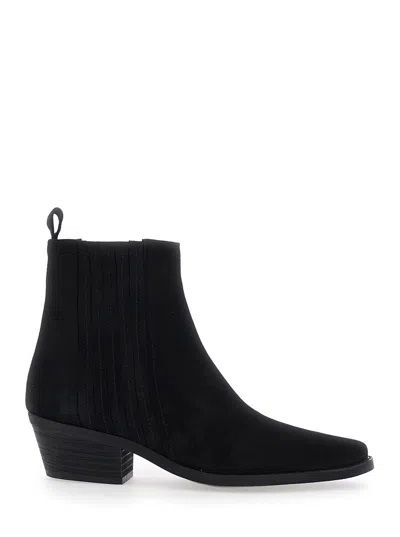 Pollini Suede Chelsea-style Ankle Boot In Black